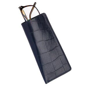 Minimalist Calfskin Eyewear Case – Alligator Grain Finish Deep Blue